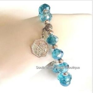 RN Nursing Caduceus Charm Bracelet Blue Glass